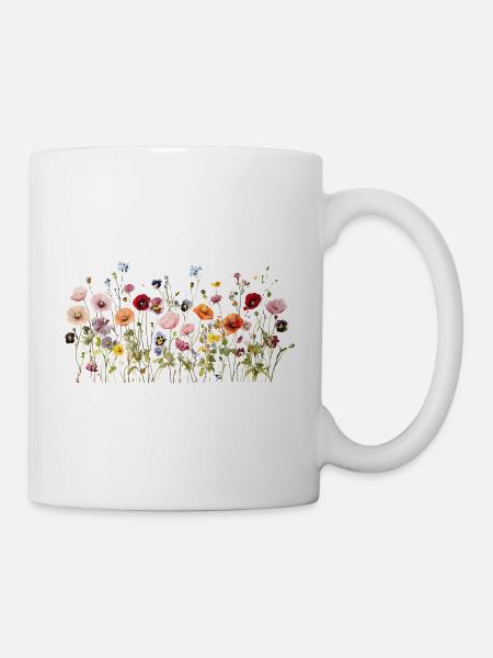 Prairie de fleurs sauvages – Fleurs d’aquarelle naturelles - Mug blanc - blanc
