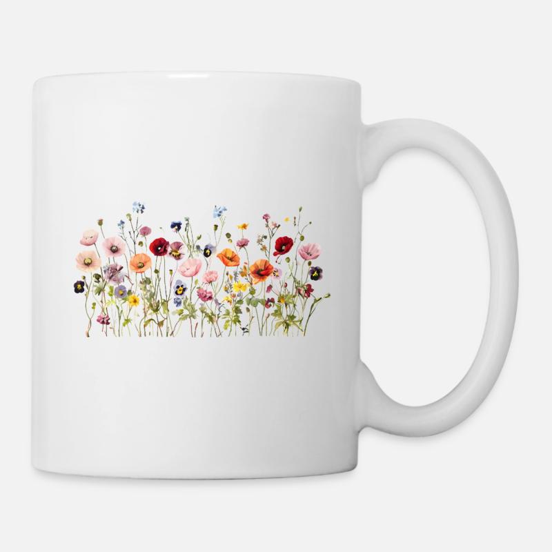 Prairie de fleurs sauvages – Fleurs d’aquarelle naturelles - Mug blanc - blanc