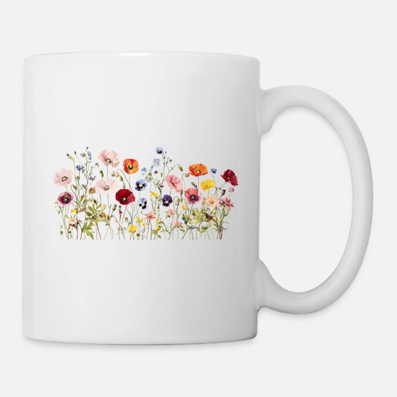 Wilde Blumenwiese – Natürliche Aquarellblüten - Tasse - Weiß