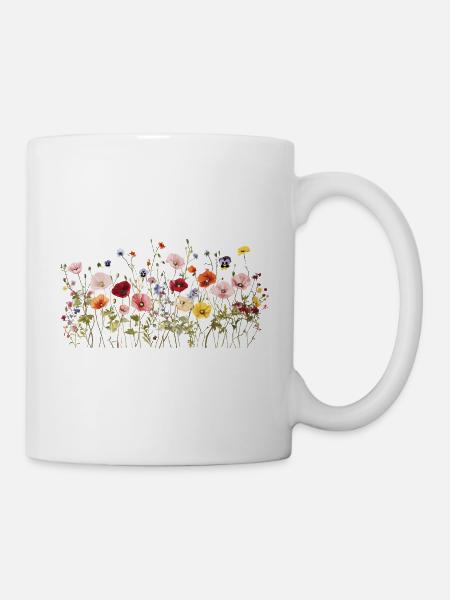 Prairie de fleurs sauvages - Fleurs naturelles à l’aquarelle - Mug blanc - blanc