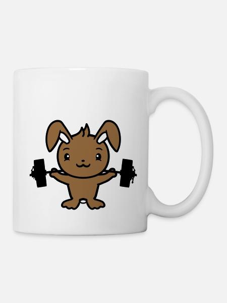 Hase Bodybuilder Gym Muskeln Stark Fitness Gewicht - Tasse - Weiß