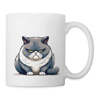 Dicke, mürrische Katze - Tasse - Weiß - Rechts