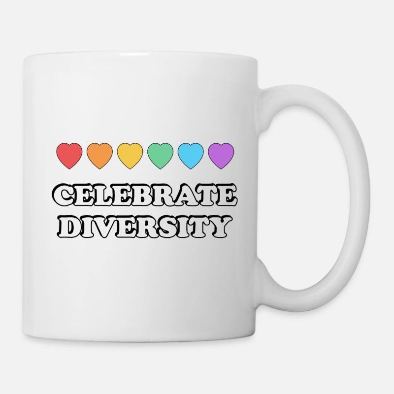 Feiern Sie die Vielfalt Rainbow Hearts - Tasse - Weiß