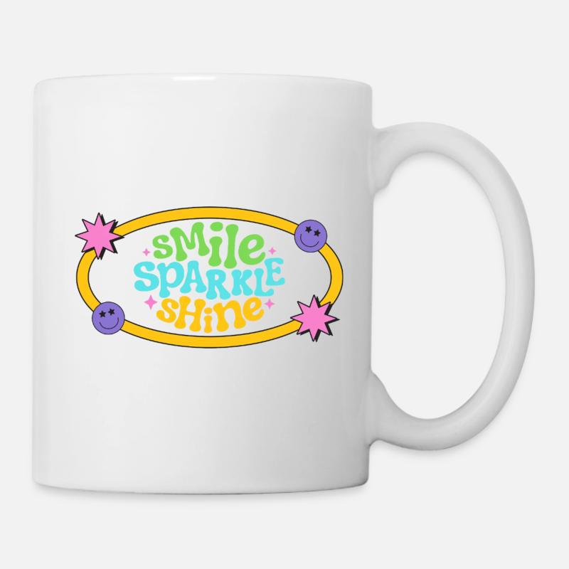 Farbenfrohes Retro-Lächeln-Textdesign - Tasse - Weiß