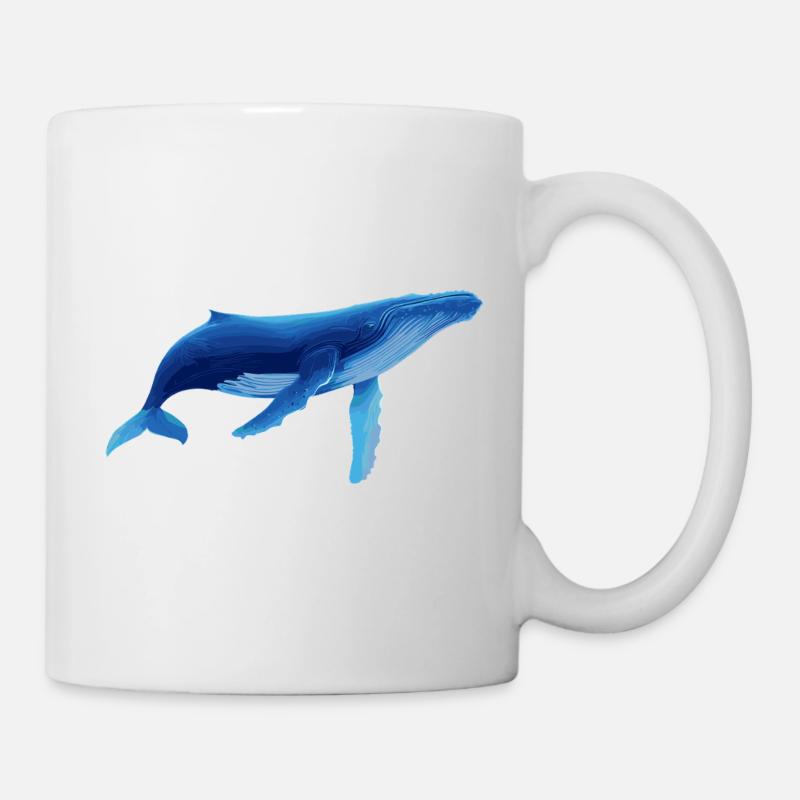 Wal in Blau mit Meeresmustern - Tasse - Weiß