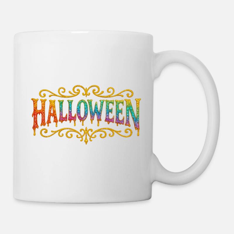 Farbglitzer Halloween Schrift - Tasse - Weiß