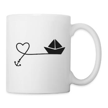 Papierboot Skizze – Segelboot mit Anker und Schnur - Tasse - Weiß - Rechts