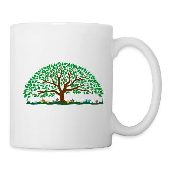 Bunter Baum – brauner Stamm mit grünen Blättern - Tasse - Weiß - Rechts