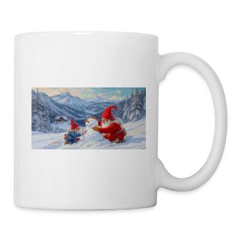 Deux nains et bonhomme de neige dans le paysage hivernal - Mug blanc - blanc - Droite