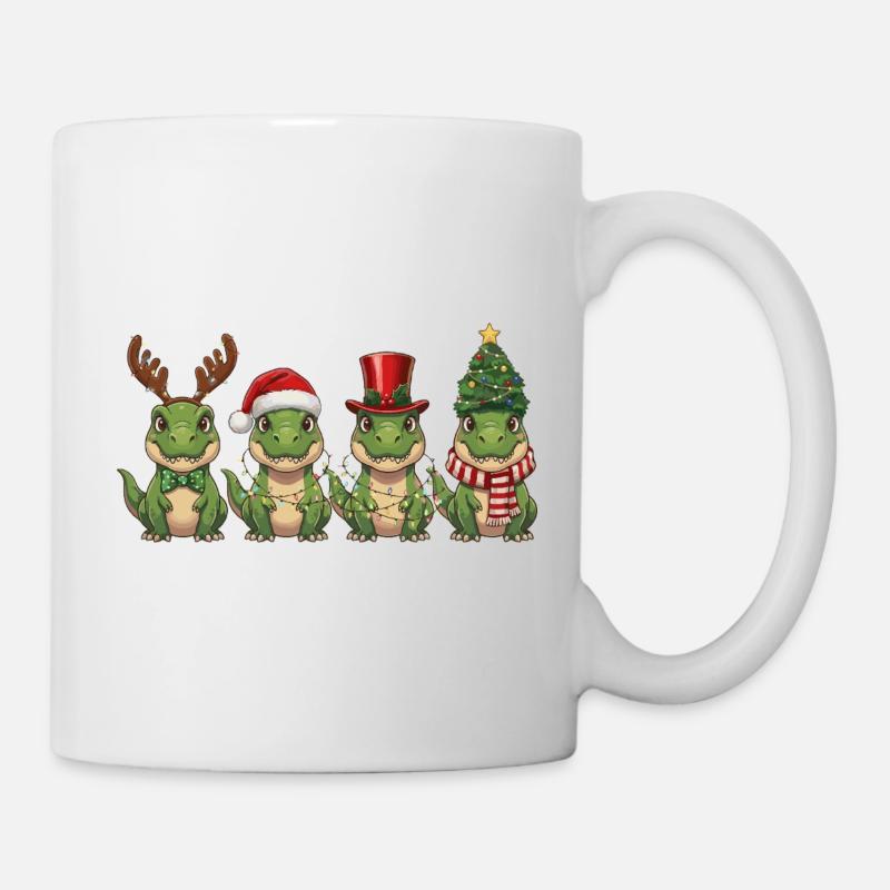 T-Rex Weihnachtsmann Weihnachtsbeleuchtung - Tasse - Weiß