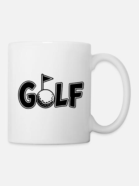 Golf Schriftzug mit Golfball und Golf Flag - Tasse - Weiß