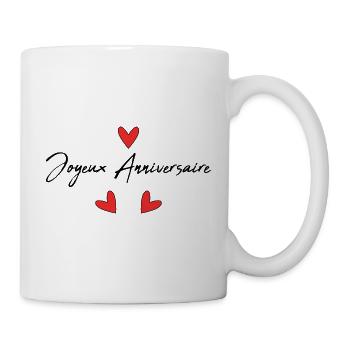 JOYEUX ANNIVERSAIRE. HAPPY BIRTHDAY. COEUR. I LOVE - Mug blanc - blanc - Droite