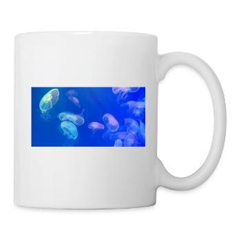 Blaues Quallenmuster - Tasse - Weiß - Rechts