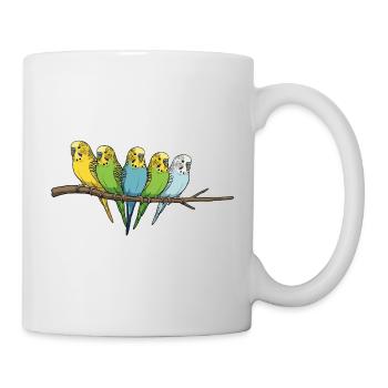 Famille colorée de perruches ondulées sur la branche - Mug blanc - blanc - Droite