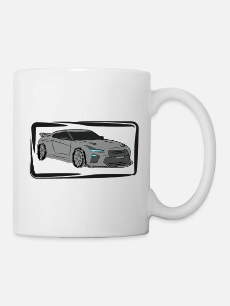 Sports Car Silhouette Neon Accents - Mug - white