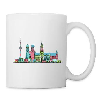 Münchner Stadtskyline Marienplatz Moderne Linienkunst - Tasse - Weiß - Rechts