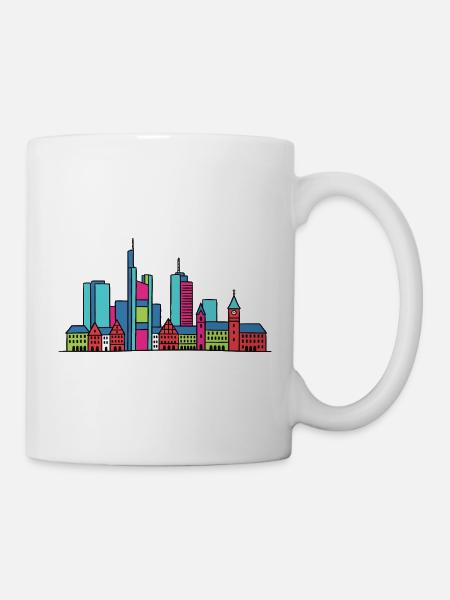 Frankfurter Stadtsilhouette Mainhattan Linienkunst - Tasse - Weiß