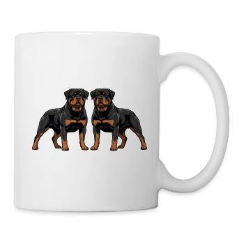 Doppel Rottweiler Duo Zwei Hunde nebeneinander - Tasse - Weiß - Rechts