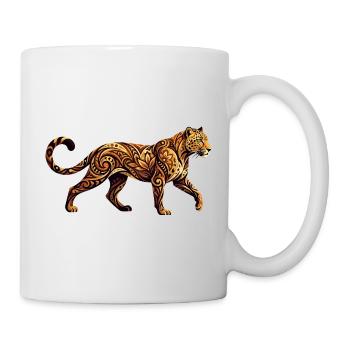 Ornamentierter Leopard Tribal Floral Muster Motiv - Tasse - Weiß - Rechts