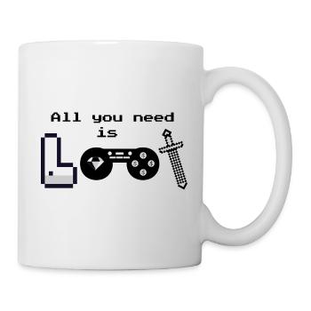 Pixel Logo Gaming "All you need is loot" - Tasse - Weiß - Rechts