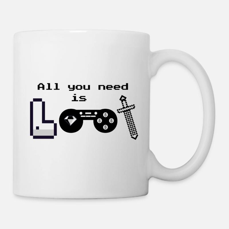 Pixel Logo Gaming "All you need is loot" - Mug - white
