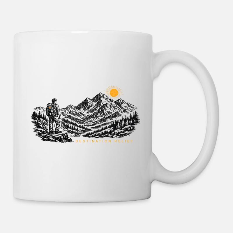 Wanderer Sonnenaufgang Destination Relief - Tasse - Weiß