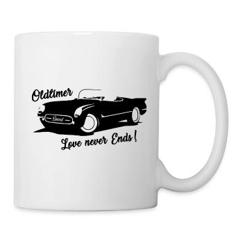 Voiture vintage - L’amour ne finit jamais - Voiture avec lettrage - Mug blanc - blanc - Droite