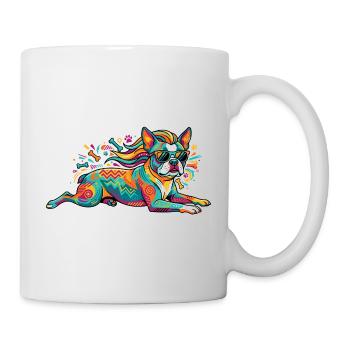 Colorful Dog Pop Art Pattern and Cool Sunglasses - Mug - white - Right