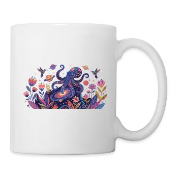 Cosmic Octopus in the Realm of Flowers Abstract Art - Mug - white - Right