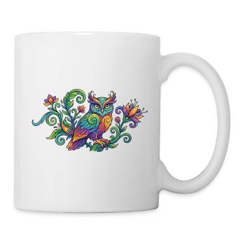 Colorful Owl in Floral Pattern Art Design Motif - Mug - white - Right