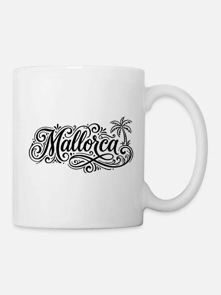 Mallorca Schrift Palmen - Tasse - Weiß