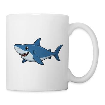 Blauer Cartoonhai Abenteuer - Tasse - Weiß - Rechts