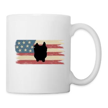 Silhouette Bulldogge auf amerikanischer Flagge  - Tasse - Weiß - Rechts
