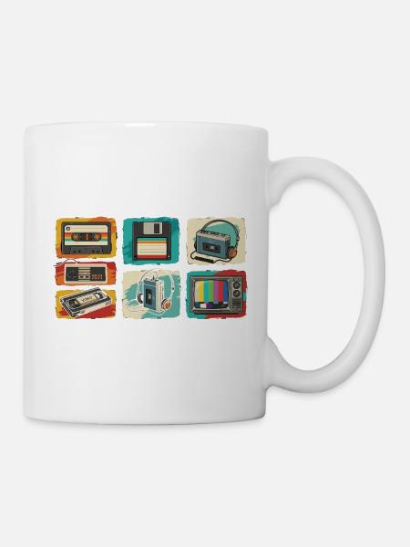 Retro Tech Pop: 80er Kassette & TV - Tasse - Weiß