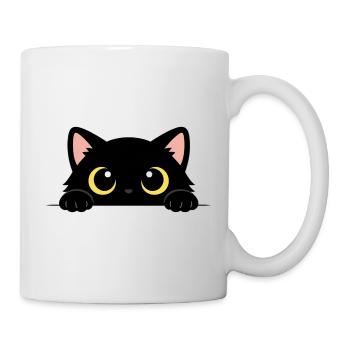 Curious Black Cat – Adorable Yellow Eyes - Mug - white - Right