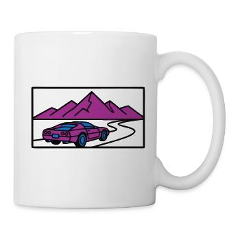 Retro Auto Berge Illustration - Tasse - Weiß - Rechts
