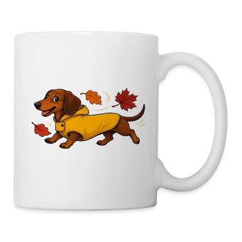 Herbst Dackel in Gelber Regenjacke - Tasse - Weiß - Rechts