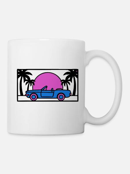 Cabrio Palmen Sunset Grafik - Tasse - Weiß