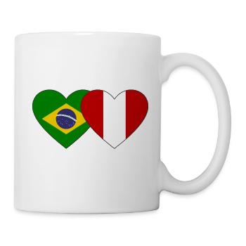 Brazil Peru Flag Hands Heart Shape Used - Mug - white - Right