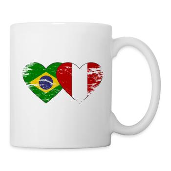 Brazil Peru Flag Hands Heart Shape Used - Mug - white - Right