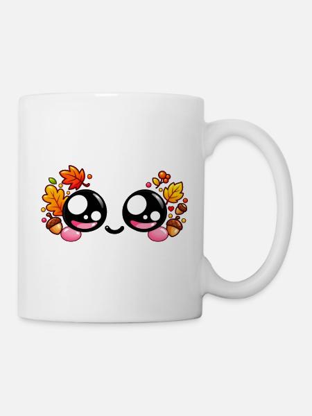 Kawaii-Herbst-Paar-Lächeln - Tasse - Weiß