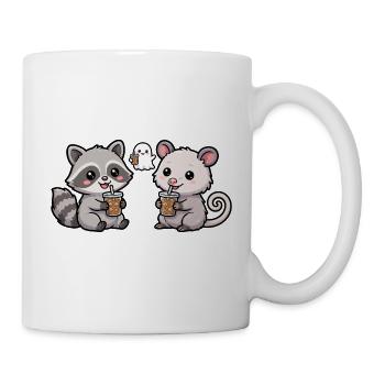 Süßer Waschbär und Opossum trinken Eiskaffee - Tasse - Weiß - Rechts