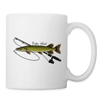Angeln mit Rute Hecht Fisch Petri Heil - Tasse - Weiß - Rechts
