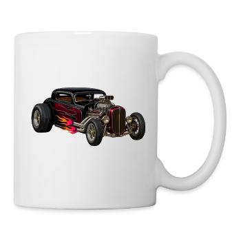 Flammenhotrod mit Chrommotor - Tasse - Weiß - Rechts