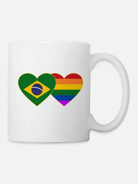 Brasilien Regenbogen Flagge Herz - Tasse - Weiß
