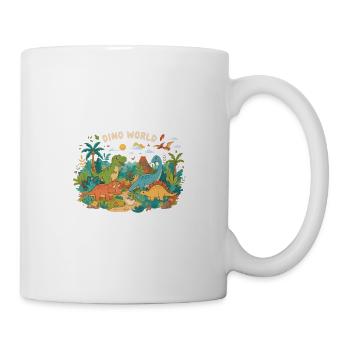 Dino Welt: bunte Urzeit-Szene - Tasse - Weiß - Rechts