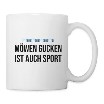 Möwen gucken ist auch Sport – Nordsee - Tasse - Weiß - Rechts