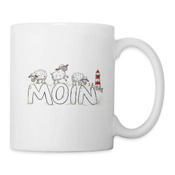 Moin Schafe Leuchtturm Nordsee Küstenhumor - Tasse - Weiß - Rechts