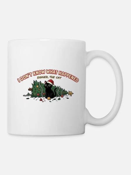 Weihnachtskatze Baum umgeworfen Lustiger Spruch - Tasse - Weiß