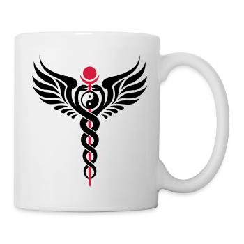 Caduceus, Yin Yang, Schlange, Flügel, Hermetik - Tasse - Weiß - Rechts